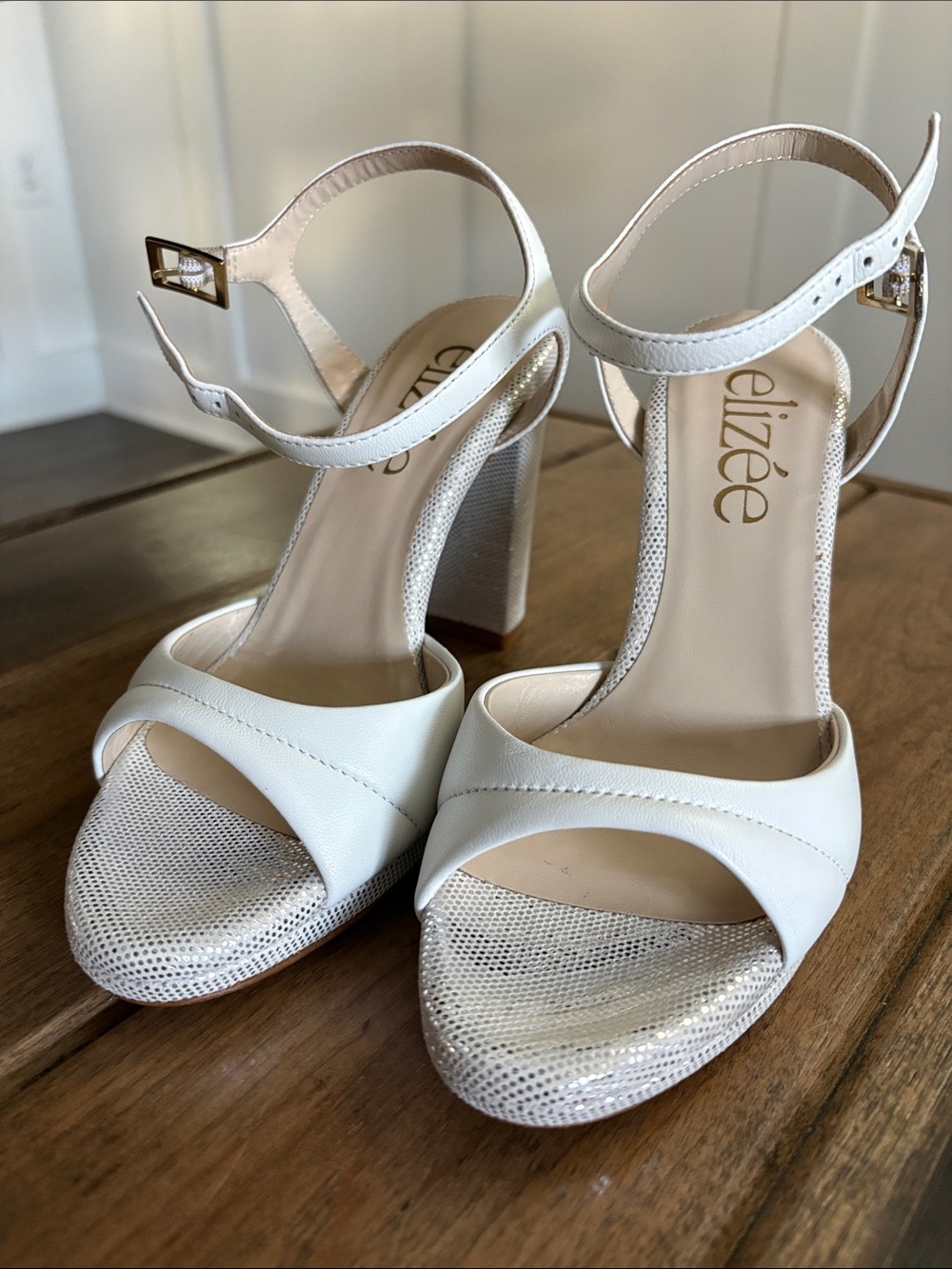 Solange Sandal - White Ankle-Strap Block Heel Sandals
